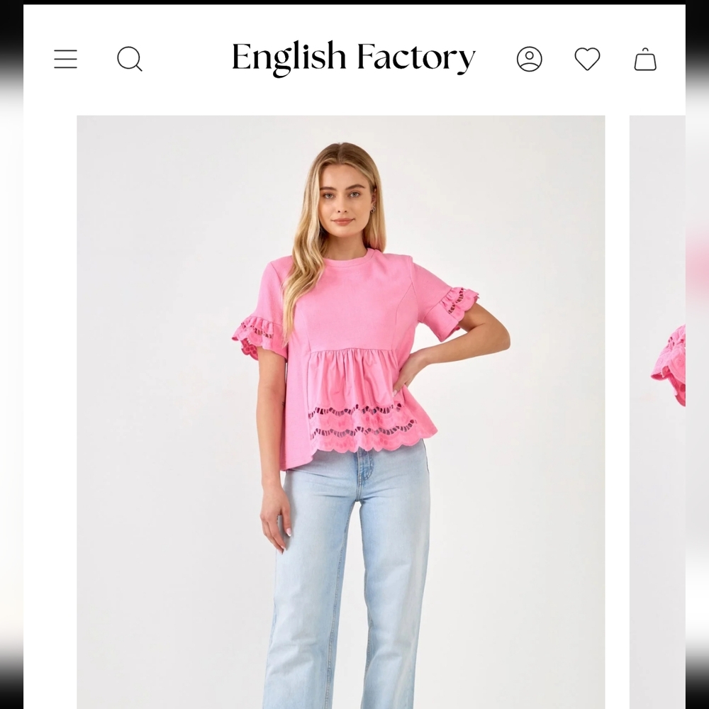NWT English Factory Pink Lace Trim Blouse Small